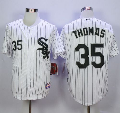 White Sox #35 Frank Thomas White(Black Strip) Cool Base Stitched MLB Jersey